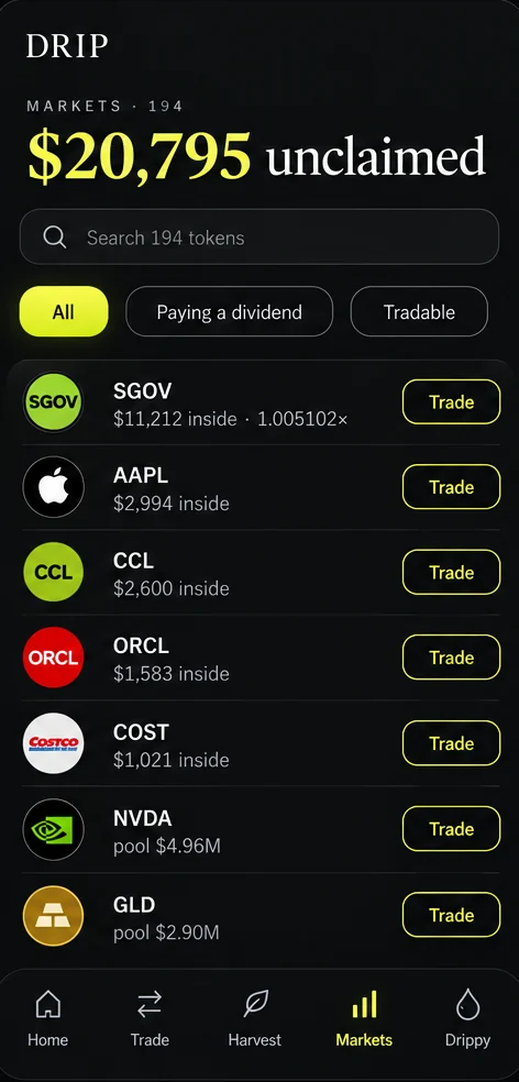 Markets screen